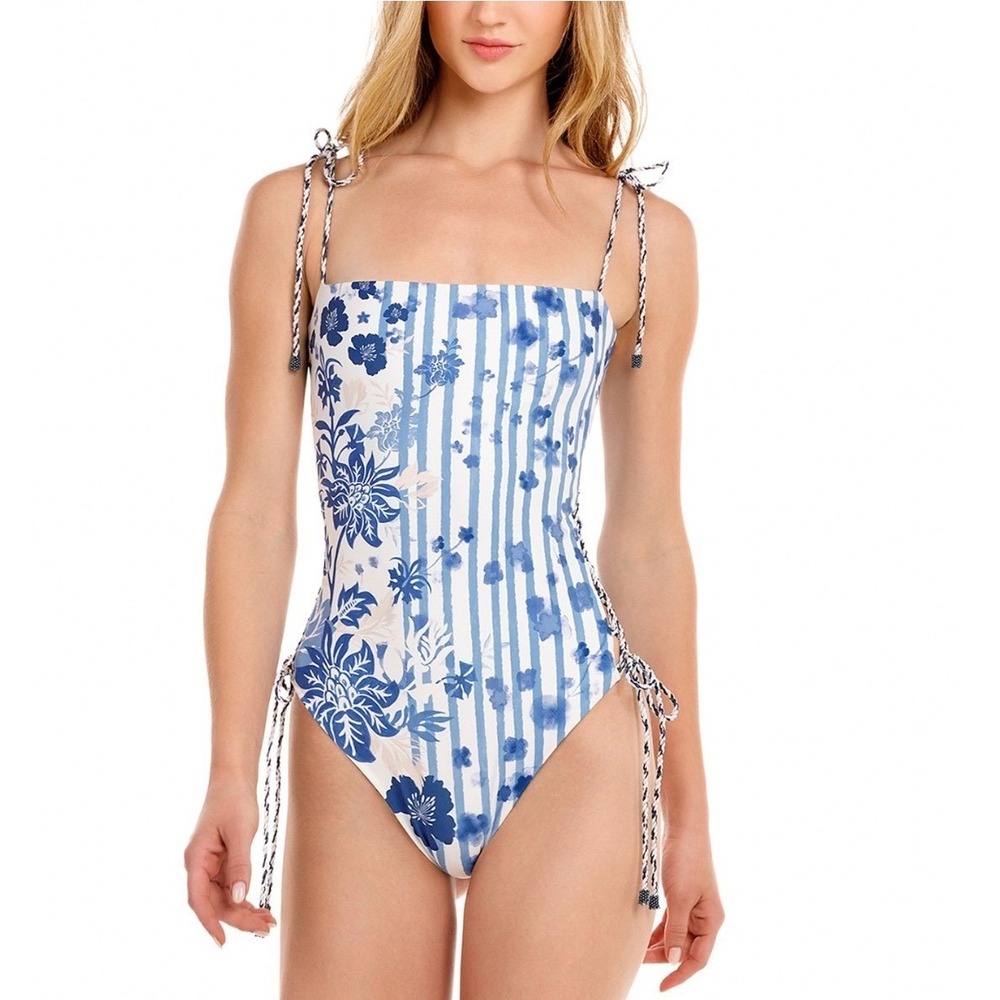 Agua Bendita Posh Batik Reversible One Piece Swimsuit Blue White medium